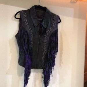 Black leather moto vest